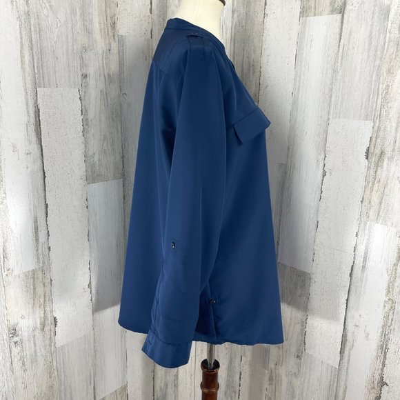 Elementz Women's Blue V Neck Long Sleeve Button Up Shirt Top Blouse Sz L - Picture 4 of 10